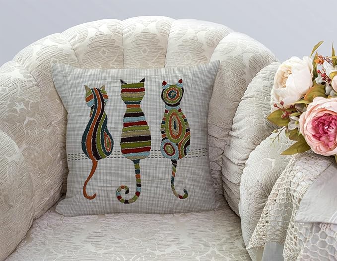 TSSOHU Cute Animal Cat Throw Pillow Cover Patio Furniture Knitted Design Kitten - Image 2