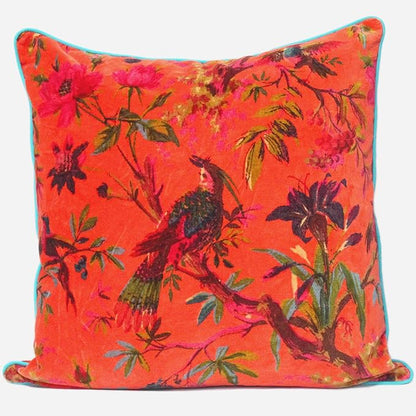 Eyes of India Velvet Floral Flower Bird Throw Pillow Sofa Cushion Cover Case by EyesofIndia