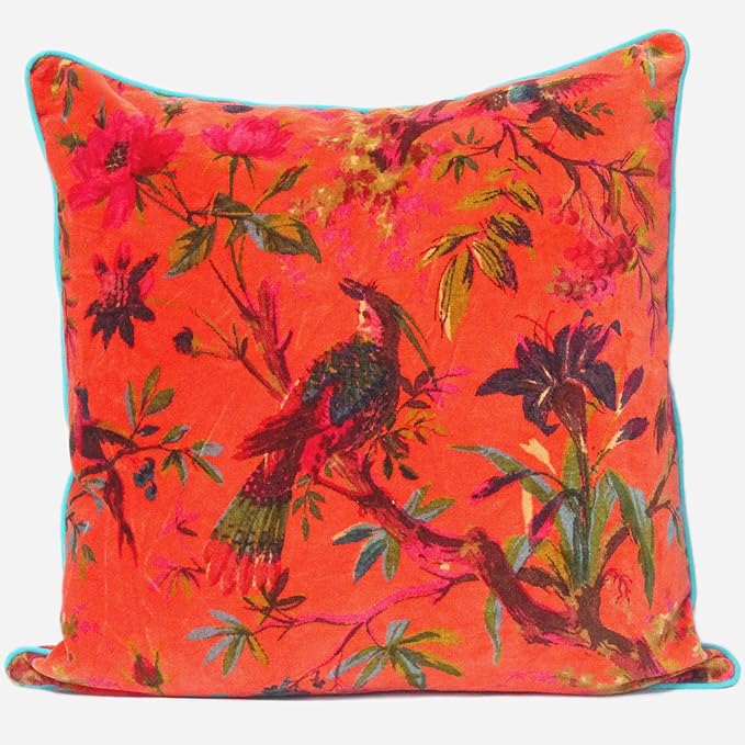 Eyes of India Velvet Floral Flower Bird Throw Pillow Sofa Cushion Cover Case by EyesofIndia