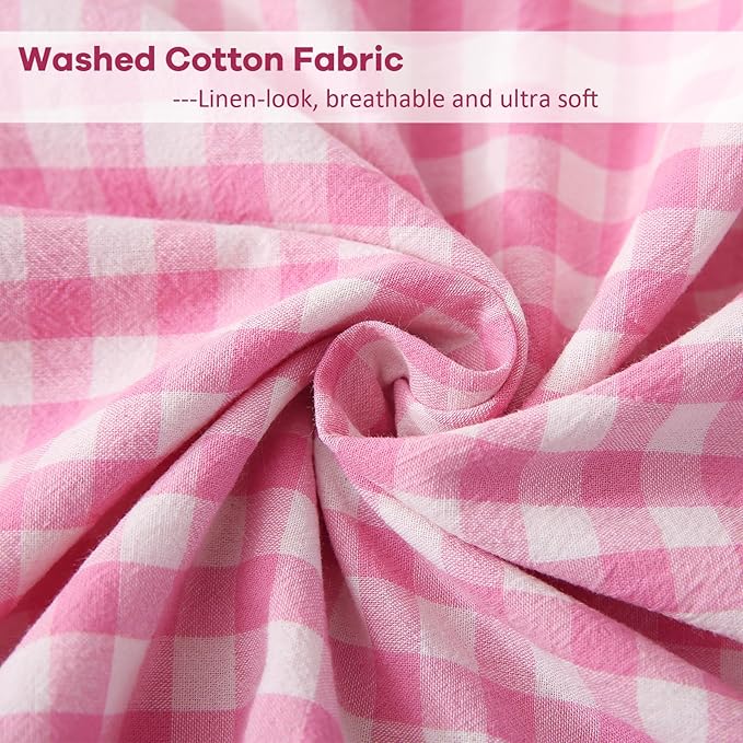 2 Pack Pink White Plaid Ruffle Gingham Throw Lumbar Pillow Shams, 100% Washed - Image 6