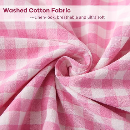 2 Pack Pink White Plaid Ruffle Gingham Throw Lumbar Pillow Shams, 100% Washed - Image 6