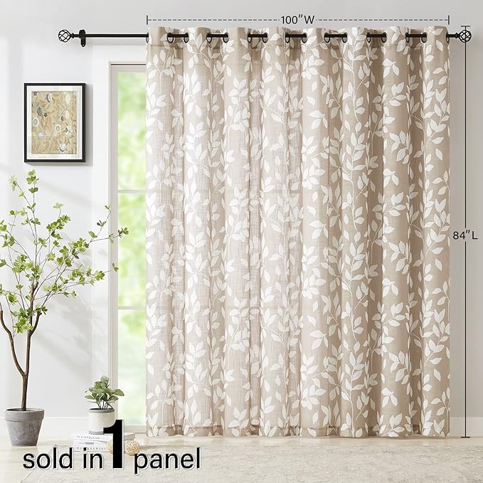Taupe White Leaf Sheer Curtains - Image 6