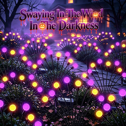 Kohlrabi Halloween Decorations Outdoor, 4 Pack 32 LED Purple and Orange Solar Firefly Lights Waterproof, Sway by Wind, Solar Wind Swaying Light for Garden Yard Patio Pathway Decoration