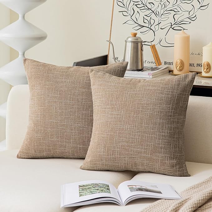 Kevin Textile Set of 2 Textural Faux Linen Throw Cushion Pillow Covers Shams by KevinTextile