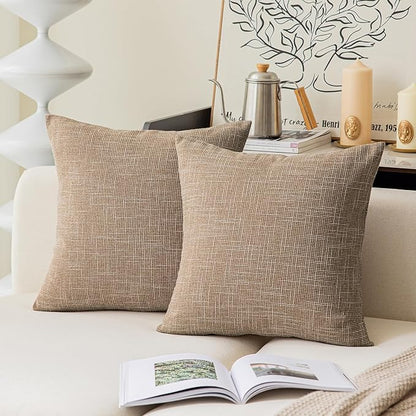 Kevin Textile Set of 2 Textural Faux Linen Throw Cushion Pillow Covers Shams by KevinTextile