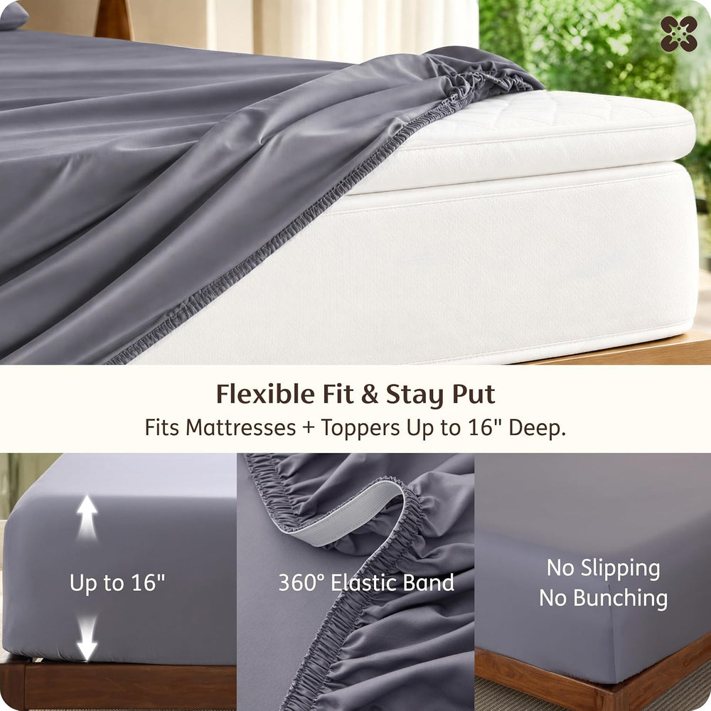 Bedsure PureWoven 100% Rayon Derived from Bamboo, Queen Sheets, 4 Pieces