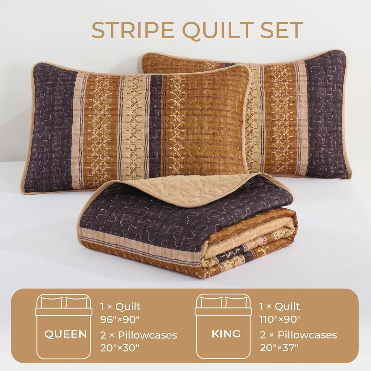 cottolester fall quilt set queen,burnt orange striped patchwork on a desk or shelf