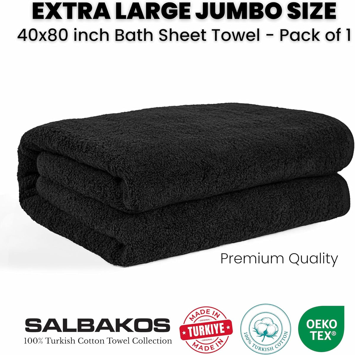 salbakos luxury 100% turkish cotton bath sheet 40x80, close-up detail