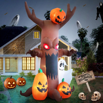 9ft Pumpkin Ghost Tree Halloween Inflatable Outdoor Decoration, Courtyard Decoration with LED Lights, for Outdoor Lawn, Garden, Family Vacation Party