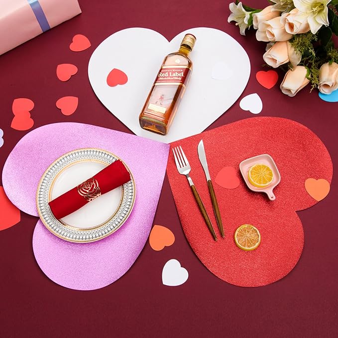 MixTeach 60 Pack Valentine's Day Glitter Heart Placemats Red Pink White Sparkle - Image 5