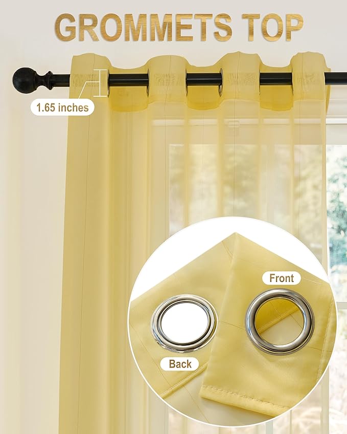Foil Stripe Mustard Yellow Sheer Curtains 96 inches Length 2 Panels - Image 6