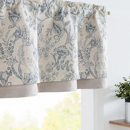 jinchan Linen Valance Curtain Farmhouse Floral Printed Small Window Curtain by JINCHAN