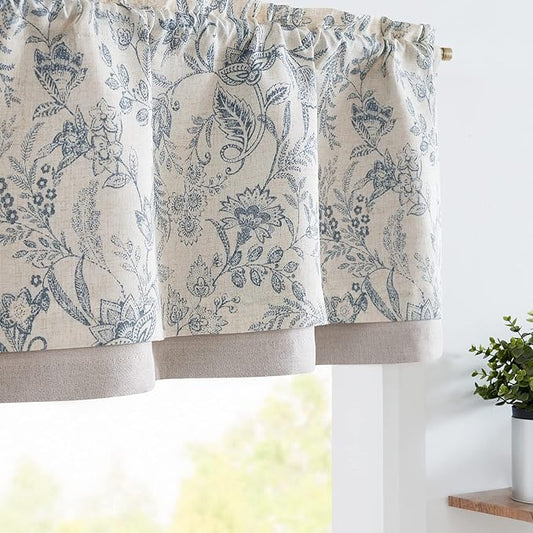 jinchan Linen Valance Curtain Farmhouse Floral Printed Small Window Curtain by JINCHAN