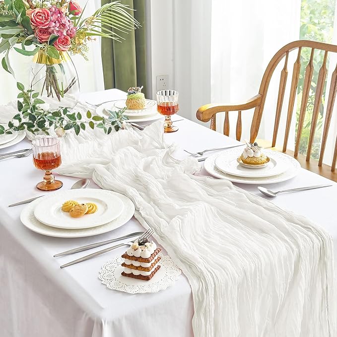 IVAPUPU 4 Pcs Cheesecloth Table Runner - 10ft Ivory White Boho Gauze Cheese - Image 8