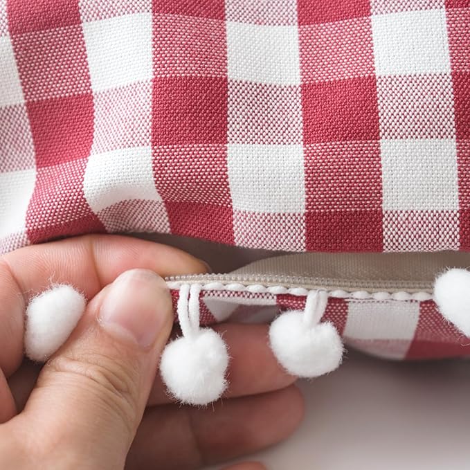 HOPLEE Red Throw Pillow Covers Farmhouse Gingham Pillow Covers - Image 5