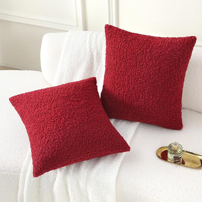 FUTEI Christmas Maroon Red Throw Pillow Covers 24x24 Inch Set of 2, Furry Faux - Image 5