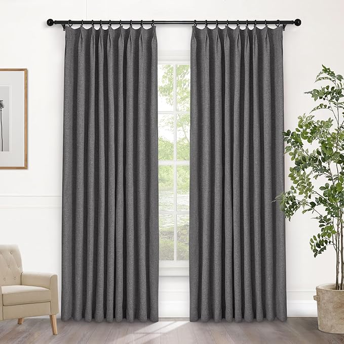 Macochico Pinch Pleated Blackout Curtains 102 Inches Long 100% Blackout Natural by Macochico