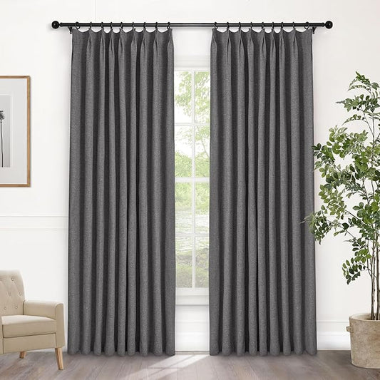 Macochico 100% Blackout Pinch Pleated Linen Curtains 84 Inch Length Thermal by Macochico