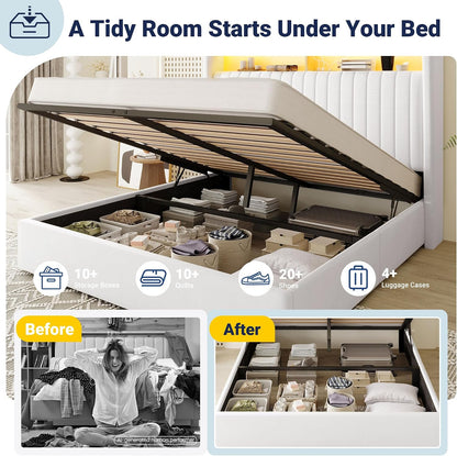 allewie full size lift up storage led bed, close-up detail