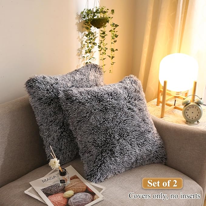 XeGe Cozy Faux Fur Throw Pillow Covers, Zippered Fluffy Cushion Covers - Image 2