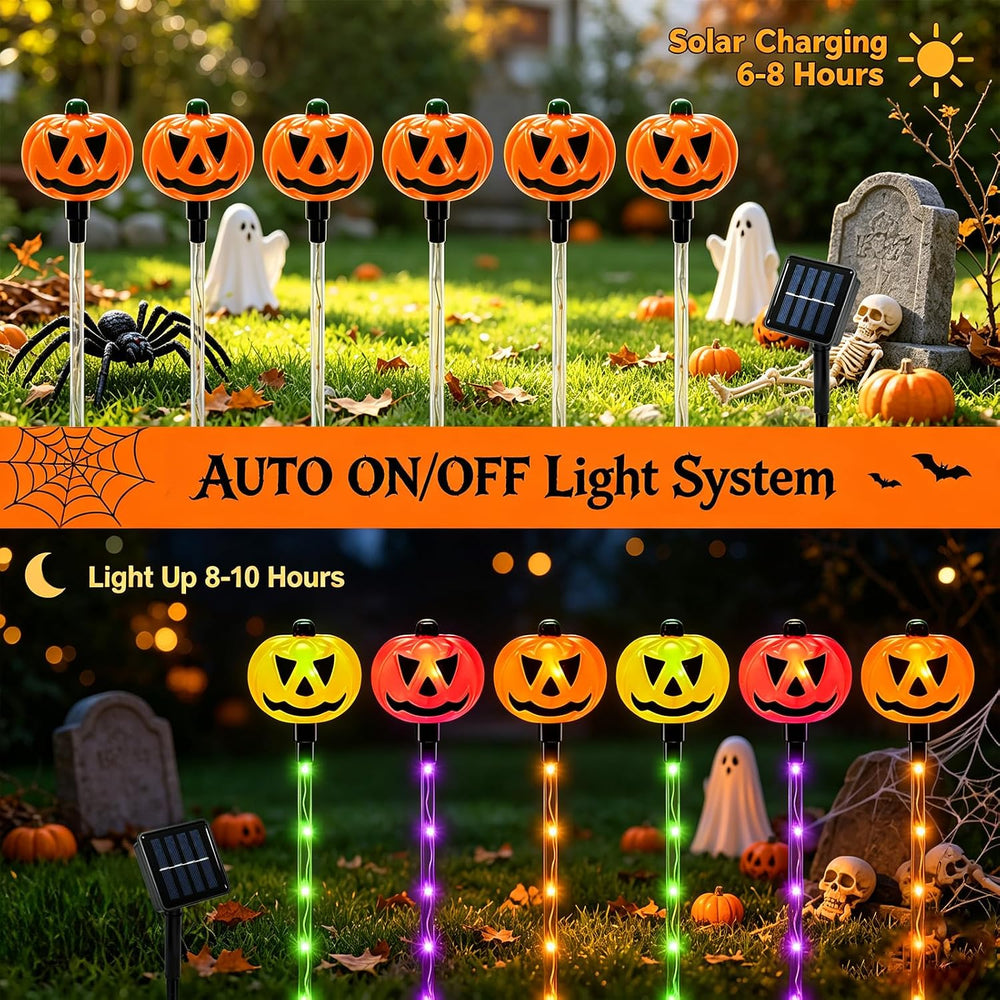 VOOKRY 12Pack Solar Pumpkin Lights for Halloween Decorations Outdoor