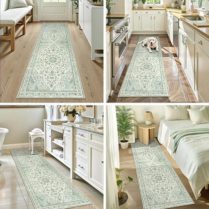 Moynesa Vintage Washable Green Runner Rug - Image 8