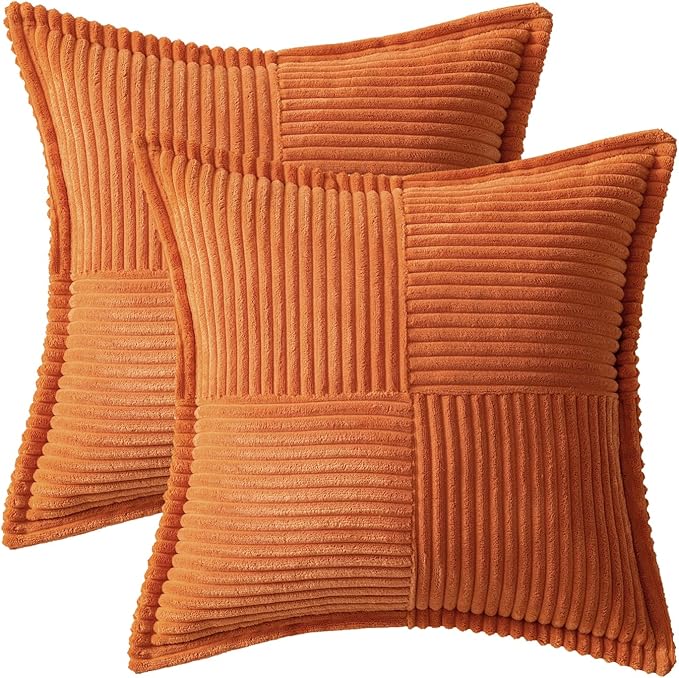 MIULEE Orange Fall Corduroy Decorative Euro Sham Pillow Covers 24x24 Inch - Image 6
