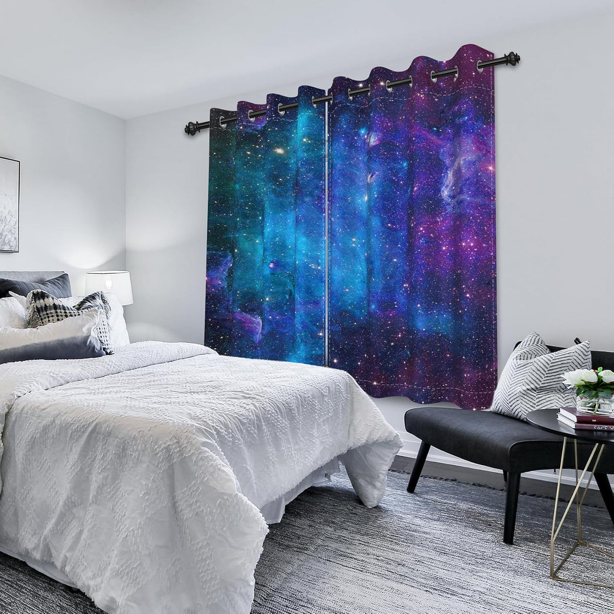 galaxy outer space blackout curtains for bedroom boys showing dimensions