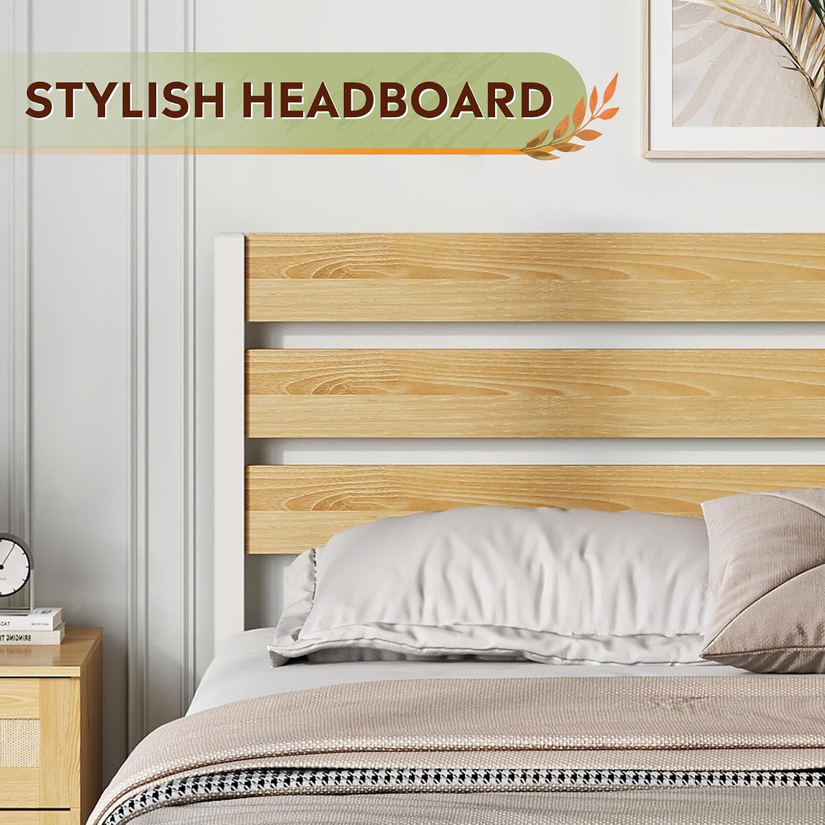 wlive twin bed frames with headboard, metal platform, side view
