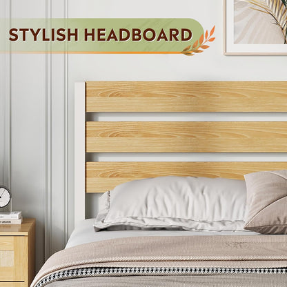 wlive twin bed frames with headboard, metal platform, side view