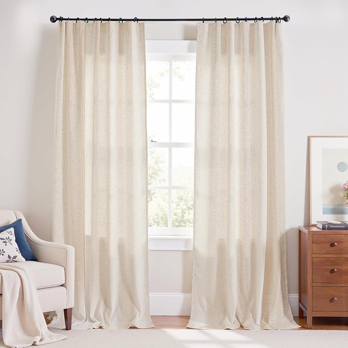 jinchan Beige Linen Blend Curtains 108 Inches Extra Long 2 Panels by JINCHAN