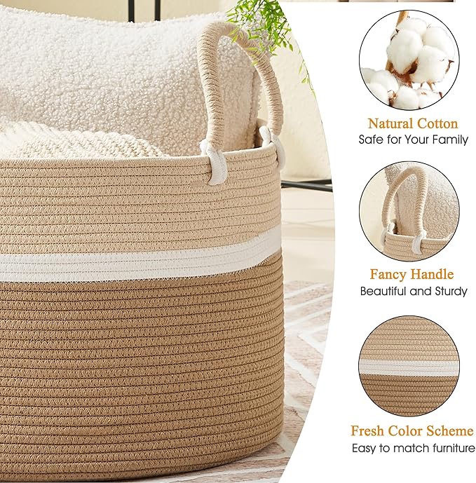 KAKAMAY Large Blanket Basket, Woven Baskets - Image 3