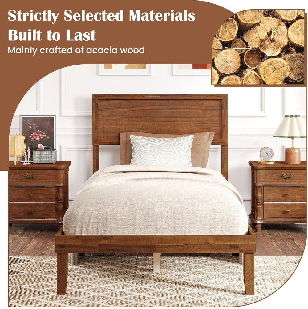 GIANTEX Wood Twin Bed Frames with Headboard, Mid Century Modern Platform Bed ...