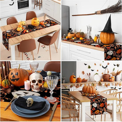 Happy Halloween Table Runner Fall Autumn Yellow Maple Leaves Pumpkin - Image 5