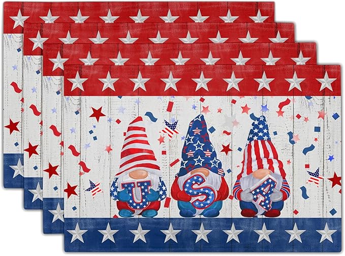 Giwawa Patriotic Gnomes Placemats 12x18inch 4th of July USA Elf American Stars by Giwawa