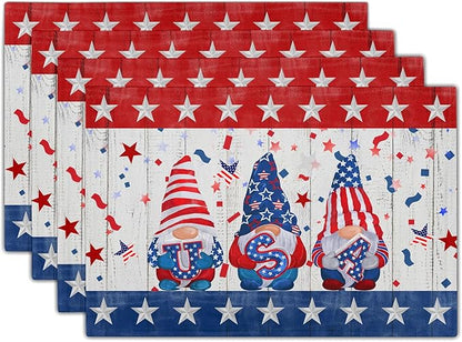 Giwawa Patriotic Gnomes Placemats 12x18inch 4th of July USA Elf American Stars by Giwawa