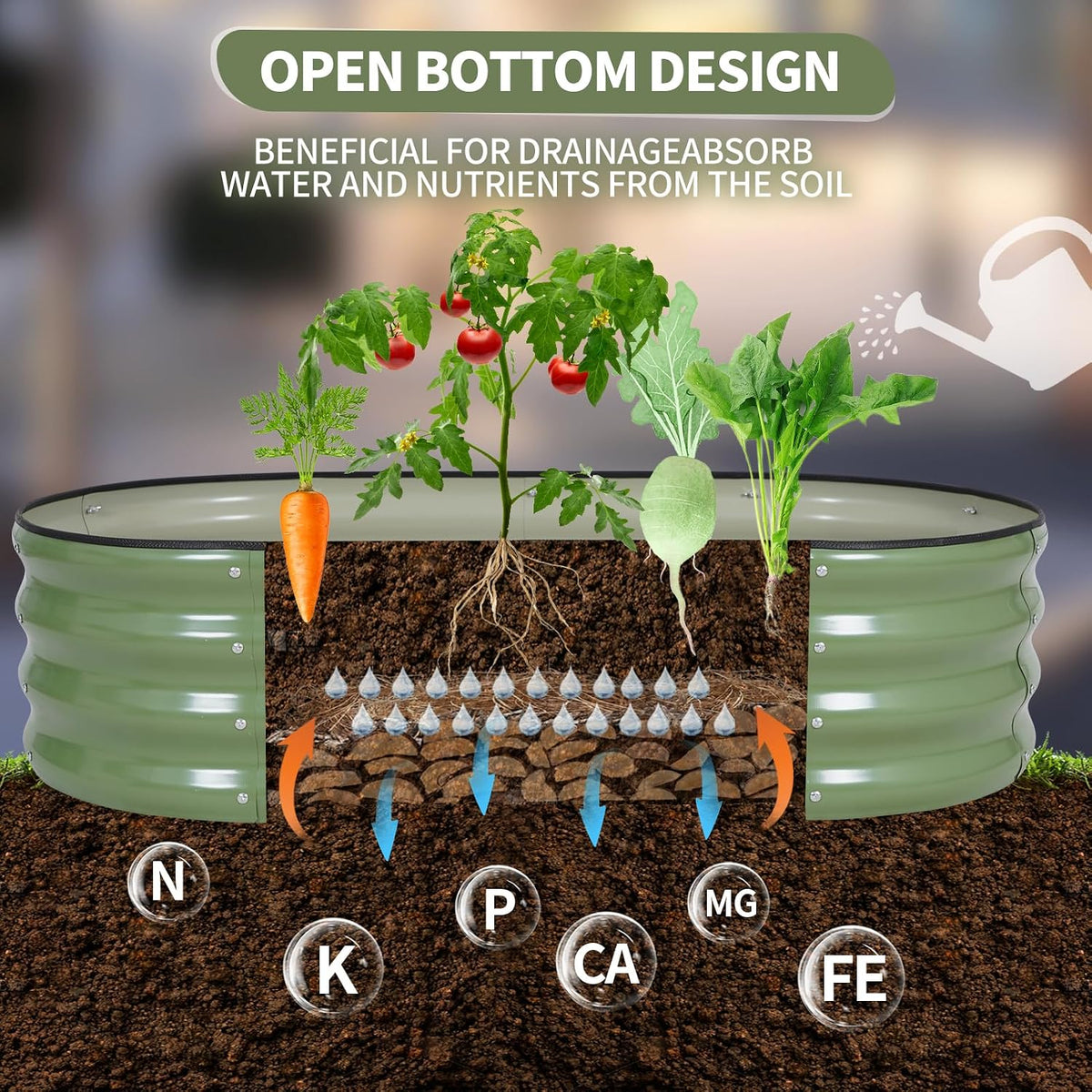 galvanized raised garden bed outdoor- 4x2x1ft planter box, front angle view