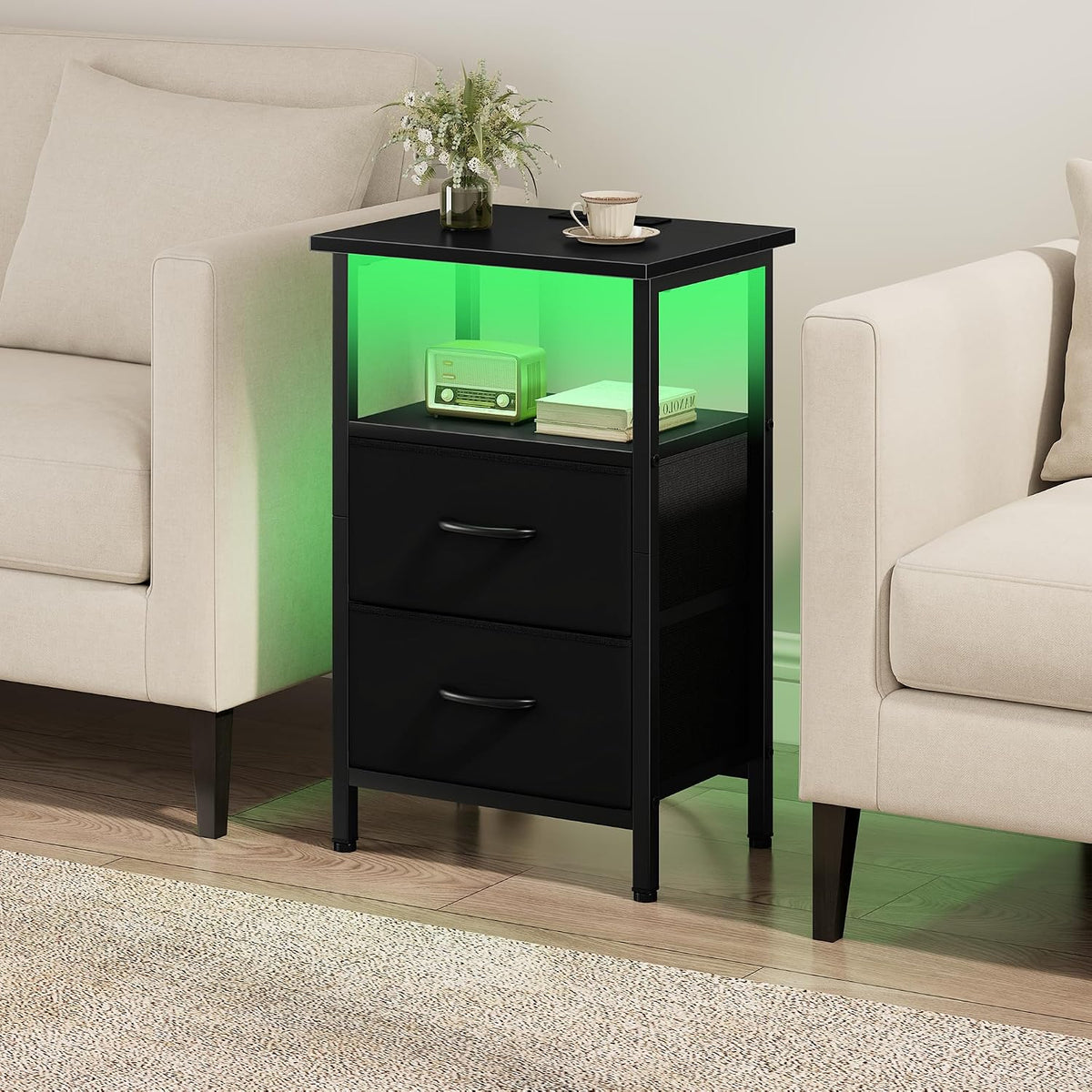 vagusicc nightstands set of 2, bedside tables with, side view