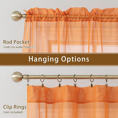 Orange Sheer Curtains 72 Inches Long, Privacy Semi Sheer Curtains - Image 6
