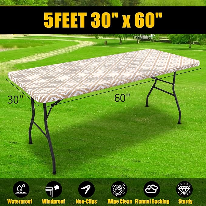 Smiry Rectangle Picnic Table Cloth, Waterproof Elastic Fitted Outdoor - Image 7