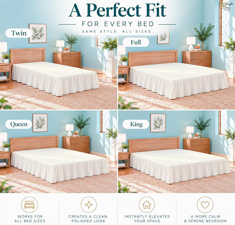 Cottington Lane Full Size Ruffle Bed Skirt 18 Inch Drop, Ivory
