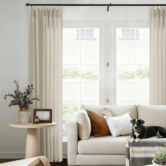 Oatmeal Linen Curtains 102 Inches Long Pinch Pleat Draps by DUKIYO