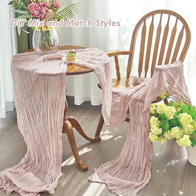 IVAPUPU 6 Pcs Cheesecloth Table Runner - 10ft Dusty Pink Boho Gauze Cheese - Image 5