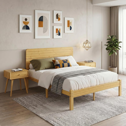 14" solid bamboo wood full size bed frame, main product view