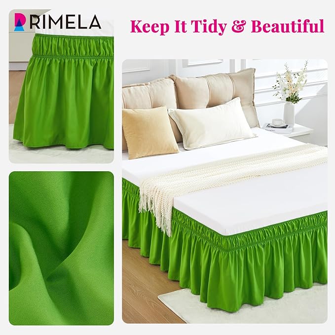 RIMELA Green Bed Skirt King Size 15 Inch Drop, Elastic Bed Skirting - Image 8