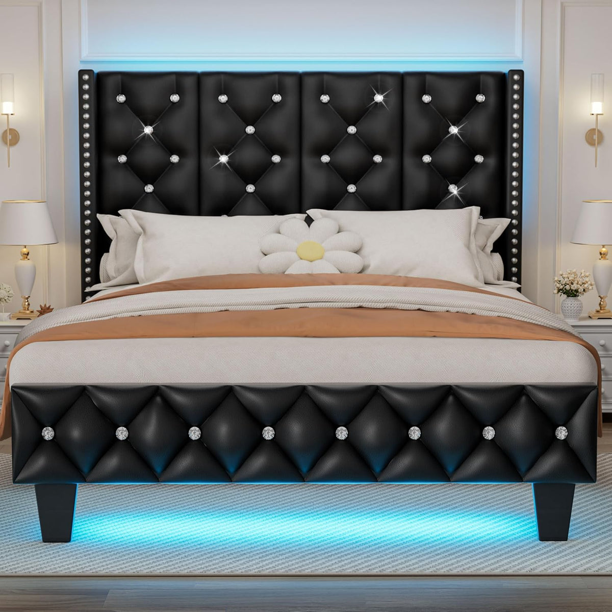 upholstered full size bed frame with headboard &, main product view