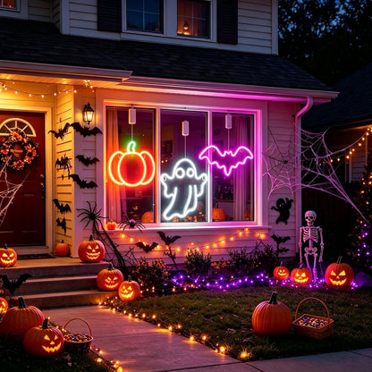 3Pack Rechargeable Halloween Window Lights,4/6/12H Timer,Sharp Outlines