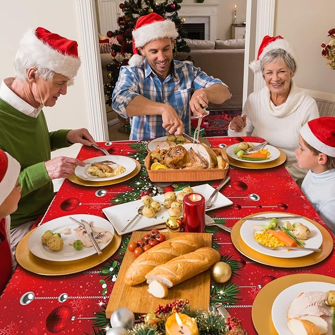 Jectivs 6Pieces Merry Christmas Tablecloth Plastic Christmas Tree Ball Table - Image 5