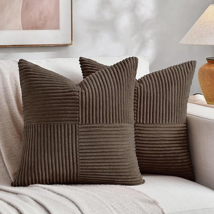 Fancy Homi 2 Packs Dark Brown Decorative Throw Pillow Covers 18x18 Inch by Fancy+Homi