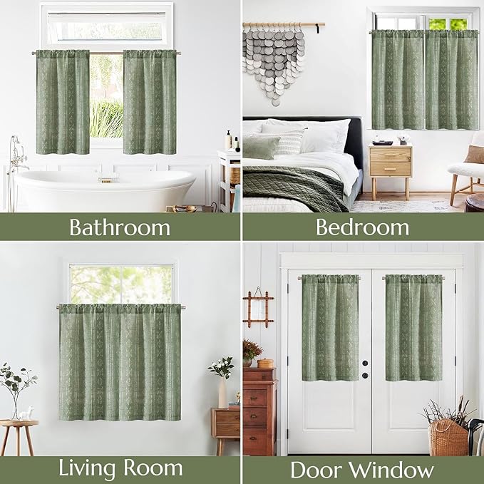 jinchan Boho Kitchen Curtains Linen Tier Curtains 36 Inches Bohemian Cafe Small - Image 7
